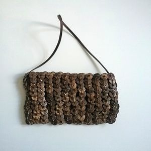 Brown Bead and Button Purse